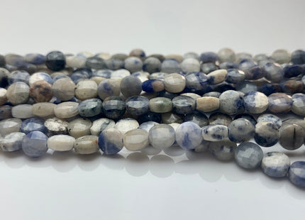 6 mm Micro Faceted Diamond Cut Sodalite Flat Coin Disc Gemstone Beads Genuine Natural Blue And White Color Sodalites 15 Inches Strand #3180