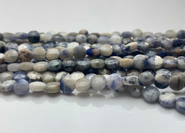 6 mm Micro Faceted Diamond Cut Sodalite Flat Coin Disc Gemstone Beads Genuine Natural Blue And White Color Sodalites 15 Inches Strand #3180