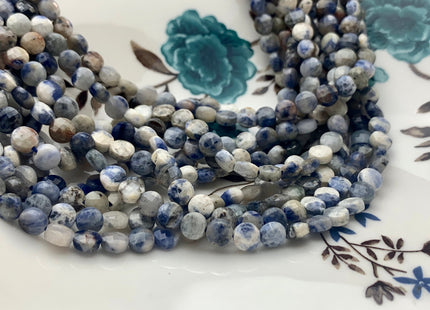 6 mm Micro Faceted Diamond Cut Sodalite Flat Coin Disc Gemstone Beads Genuine Natural Blue And White Color Sodalites 15 Inches Strand #3180
