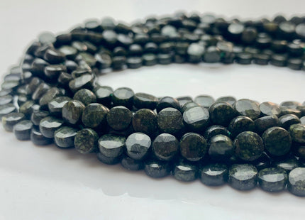 6 mm Micro Faceted Diamond Cut Green Wave Jasper Flat Coin Disc Shape Gemstone Bead Genuine Natural Green Black Color Jasper 15 Inches #3166