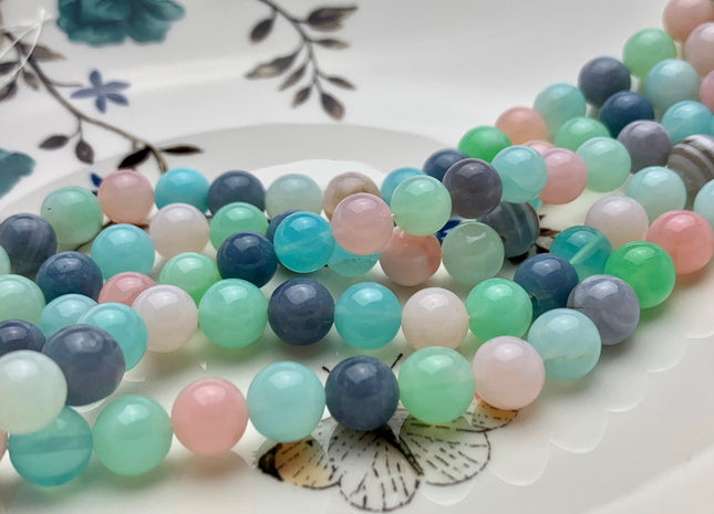 6mm 7mm 8mm 9mm AAA 100% All Natural Smooth Round Mixed Color Opal Beads Genuine Pink Blue Green Lavender Peruvian Opal 8 Inches #3189