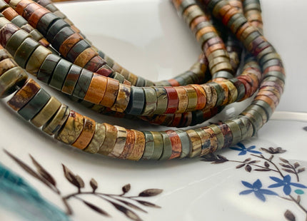 8 mm Heishi Rondelle Picasso Jasper Gemstone Beads Multi Red Creek Brown Yellow Green Jasper Loose Disc Shape Beads 15.5 Inches #3089