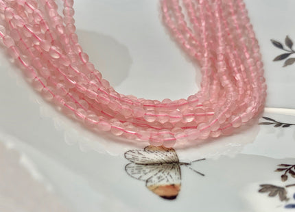 4mm Micro Faceted Diamond Cut Pink Color Rose Quartz Flat Coin Disc Shape Genuine Rose Quartz Gemstone Beads 15.5 Inches Strand #3080