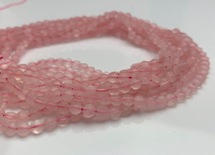 4mm Micro Faceted Diamond Cut Pink Color Rose Quartz Flat Coin Disc Shape Genuine Rose Quartz Gemstone Beads 15.5 Inches Strand #3080