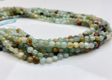 4mm 6mm Micro Faceted Diamond Cut Brown and Blue Color Amazonite Flat Coin Disc Shape 15.5 Inches Strand #3082