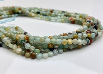 4mm 6mm Micro Faceted Diamond Cut Brown and Blue Color Amazonite Flat Coin Disc Shape 15.5 Inches Strand #3082