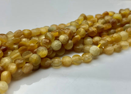 4mm Micro Faceted Diamond Cut Golden Color Tiger Eye Flat Coin Disc Shape Genuine Tiger Eye Gemstone Beads 15.5 Inches Strand #3083