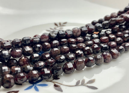 4mm 6mm Micro Faceted Diamond Cut Garnet Flat Coin Disc Shape Gemstone Beads Genuine Natural Dark Purple Garnet 15 Inches Strand #3218