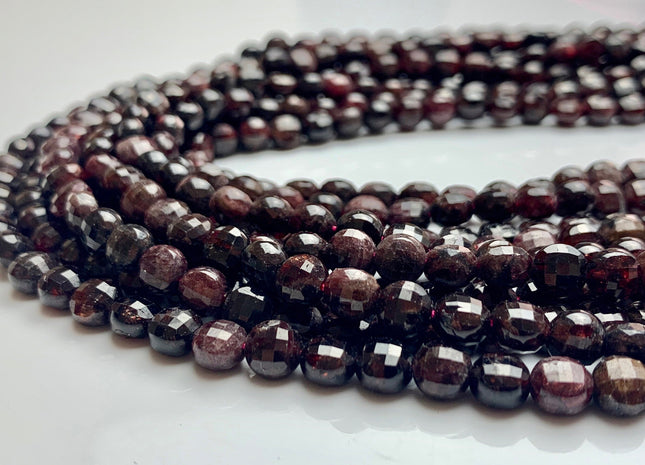 4mm 6mm Micro Faceted Diamond Cut Garnet Flat Coin Disc Shape Gemstone Beads Genuine Natural Dark Purple Garnet 15 Inches Strand #3218