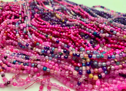 WHOLESALE 3 mm Faceted Round Agate Gemstone Beads Genuine Mixed Pink Purple Green Fuchsia Blue color Agate Loose Beads 15 Inches #3226