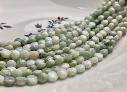 6 mm Micro Faceted Diamond Cut Light Green Jade Flat Coin Disc Shape Gemstone Beads Genuine Natural Jade 15 Inches Strand #3221