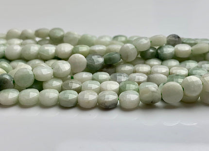 6 mm Micro Faceted Diamond Cut Light Green Jade Flat Coin Disc Shape Gemstone Beads Genuine Natural Jade 15 Inches Strand #3221