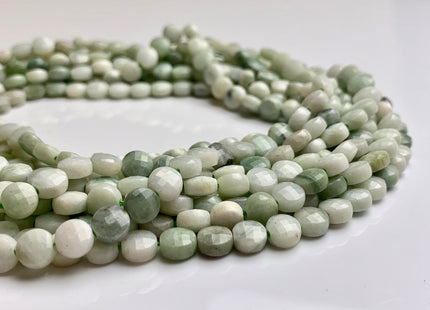 6 mm Micro Faceted Diamond Cut Light Green Jade Flat Coin Disc Shape Gemstone Beads Genuine Natural Jade 15 Inches Strand #3221