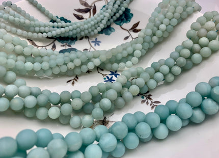 4mm 6mm 8mm 10mm AAA Matte Finished Smooth Round Blue Amazonite Gemstone Beads Genuine High Quality Natural Blue Amazonite 15.5 Inches #3234