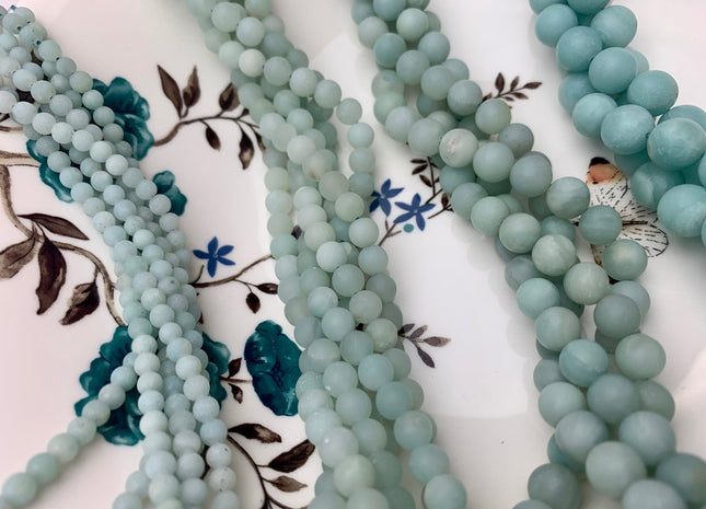 4mm 6mm 8mm 10mm AAA Matte Finished Smooth Round Blue Amazonite Gemstone Beads Genuine High Quality Natural Blue Amazonite 15.5 Inches #3234