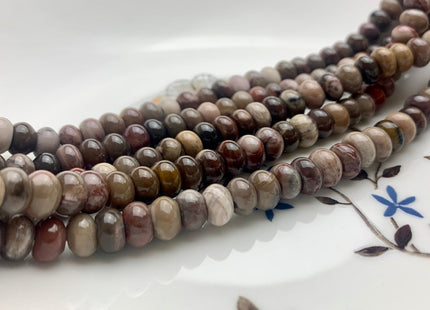 5x8 mm AAA Smooth Rondelle Natural Petrified Wood Beads Highly Polished Taupe Beige Brown Color High Quality Gemstone 15 Inches Strand #3239
