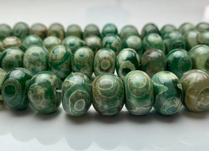 9x14mm 12x16mm AAA DZI Tibetan Agate Faceted Drum Shape Multi Green Color Eye Agate Gemstone Mala Antique Boho Beads 12 Inches #3240