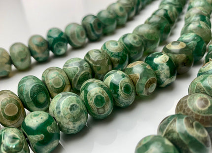9x14mm 12x16mm AAA DZI Tibetan Agate Faceted Drum Shape Multi Green Color Eye Agate Gemstone Mala Antique Boho Beads 12 Inches #3240