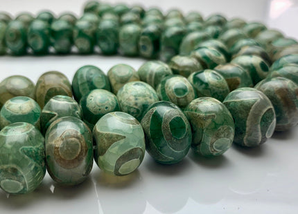 9x14mm 12x16mm AAA DZI Tibetan Agate Faceted Drum Shape Multi Green Color Eye Agate Gemstone Mala Antique Boho Beads 12 Inches #3240