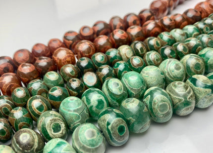 9x14mm 12x16mm AAA DZI Tibetan Agate Faceted Drum Shape Multi Green Color Eye Agate Gemstone Mala Antique Boho Beads 12 Inches #3240