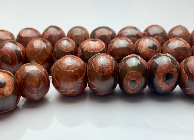 10x14 mm AAA DZI Tibetan Agate Faceted Drum Shape Orange Reds Color Eye Agate Gemstone Mala Antique Boho Beads 12 Inches 34 Beads #3242