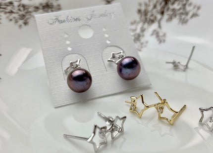 One Pair 925 Sterling Silver/Gold Earring Studs Setting Genuine 925 Silver Star Shape Design For Half Drilled Pearls DIY Jewelry #10058-A