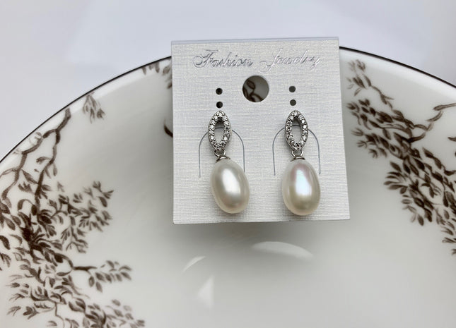 One Pair 925 Sterling Silver Earring Studs Setting Genuine 925 Silver Oval Shape Design For Half Drilled Pearls DIY Jewelry #10061-A
