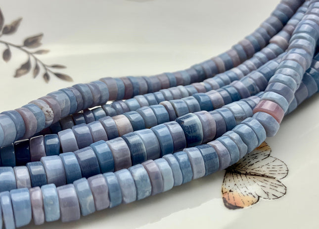 7mm 8mm 9mm 10mm AAA 100% All Natural Smooth Heishi Tyre Blue Lavender Opal Beads Genuine Natural Peruvian Opal 8 Inches Strand #3199