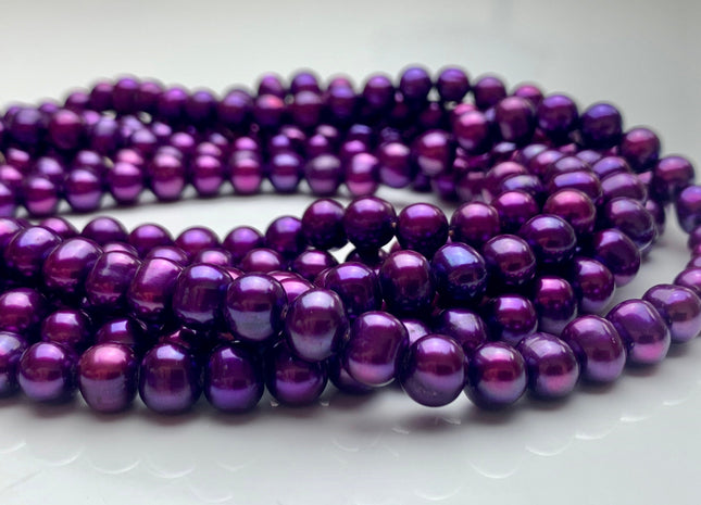 7-8mm AA Potato Shape Freshwater Pearl Beads Purple Color Genuine Cultured High Luster Freshwater Pearl 58 Pieces 16 Inches Strand #P1083