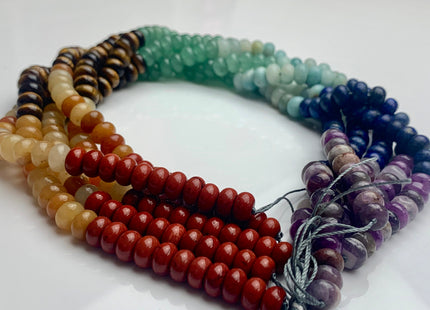 5x8 mm Natural Chakra Smooth Rondelle Beads Genuine Amethyst Aventurine Lapis Tiger Eye Yellow Jade Sodalite Red Jasper 15 Inches #3094