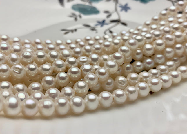 6-6.5 mm AA Large Hole Potato Natural White Freshwater Pearls Hole Size 2.0mm Genuine Large Hole Freshwater Pearls 70 Beads #P1088