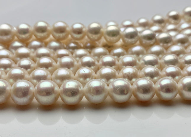 6-6.5 mm AAA Large Hole Round Natural White Freshwater Pearls Hole Size 1.2mm 1.5mm Genuine High Luster Large Hole Pearls 68 Pieces #P1092