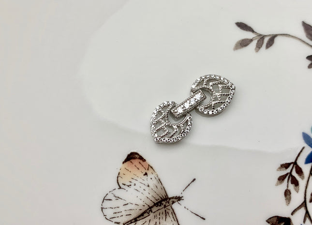10x22 mm 925 Sterling Silver Double Clover Shape Clasp Sterling Silver Findings 925 Sterling Silver Clasps With CZ #10070