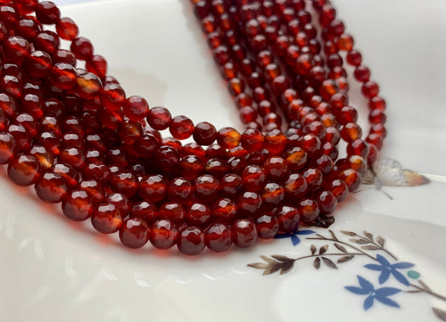 4mm 6mm AAA Natural Faceted Round Carnelian Beads July Birthstone Natural Dark Red Carnelian Beads 14 Inches Strand #3260