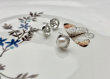 One Pair 925 Sterling Silver Setting Findings For Half Drilled Pearls Crest Shape Design Sterling Silver Findings #10053-A