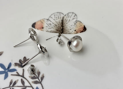 One Pair 925 Sterling Silver Setting Findings For Half Drilled Pearls Crest Shape Design Sterling Silver Findings #10053-A