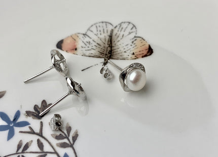 One Pair 925 Sterling Silver Setting Findings For Half Drilled Pearls Crest Shape Design Sterling Silver Findings #10053-A