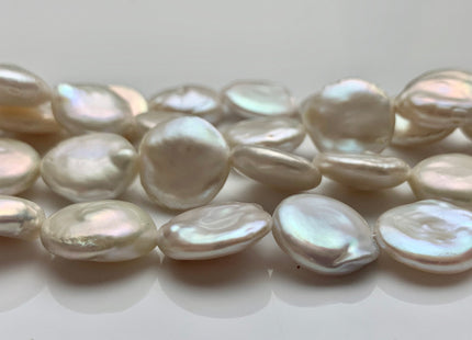 13-13.5 mm AA High Luster Natural White Flat Coin Cultured Freshwater Pearls, Natural Color Genuine Freshwater Pearl Beads #1242