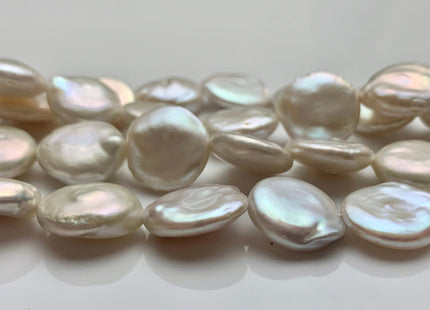 13-13.5 mm AA High Luster Natural White Flat Coin Cultured Freshwater Pearls, Natural Color Genuine Freshwater Pearl Beads #1242