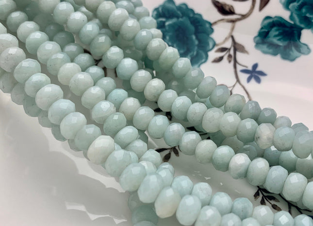 5x8mm AAA Large Hole Faceted Roundel Amazonite Natural Semi Precious Gemstone Natural Color Faceted Roundel Hole Size 2.0mm #2208