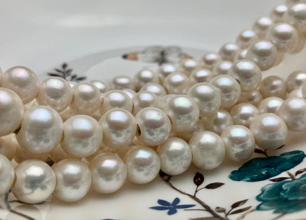 10-11 mm AAA Half Strand Large Hole Natural White Potato Freshwater Pearls Hole Size 3.0mm Genuine High Luster Large Hole White Pearl #P1095