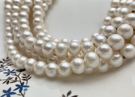 10-11 mm AAA Half Strand Large Hole Natural White Potato Freshwater Pearls Hole Size 3.0mm Genuine High Luster Large Hole White Pearl #P1095