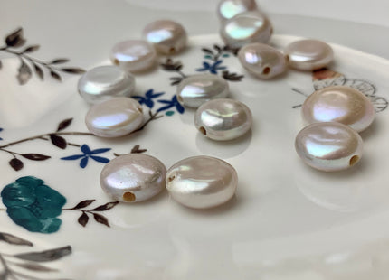 One Piece 13-17 mm AAAA Full Drilled Large Hole Thick White Coin Pearl Beads Hole Size 2.1 mm Genuine Super High Luster Coin Pearls #P1098