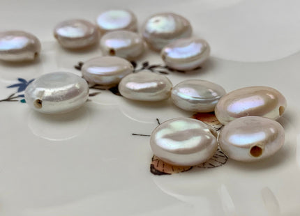 One Piece 13-17 mm AAAA Full Drilled Large Hole Thick White Coin Pearl Beads Hole Size 2.1 mm Genuine Super High Luster Coin Pearls #P1098