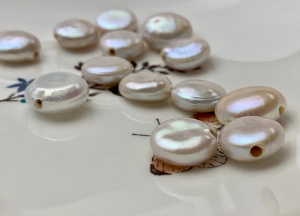 One Piece 13-14 mm AAA Full Drilled Large Hole Thick White Coin Pearl Beads Hole Size 1.2-2.1mm Genuine Super High Luster Coin Pearl #P1098