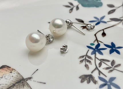 One Pair 925 Sterling Silver Setting Findings For Half Drilled Pearls Classic Shape Design Sterling Silver Findings #10051-A