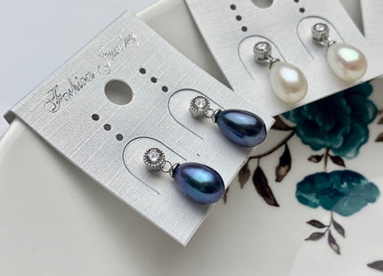 7.5x10 mm White Pink Peacock Freshwater Pearl Earrings With Classic Design 925 Sterling Silver Earrings #10051-B