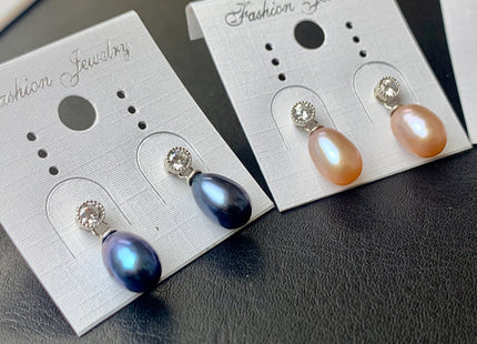 7.5x10 mm White Pink Peacock Freshwater Pearl Earrings With Classic Design 925 Sterling Silver Earrings #10051-B