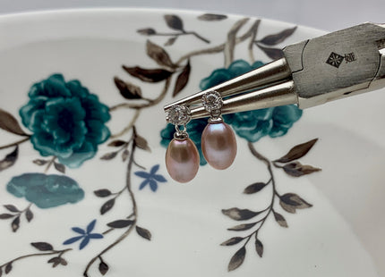 7.5x10 mm White Pink Peacock Freshwater Pearl Earrings With Classic Design 925 Sterling Silver Earrings #10051-B