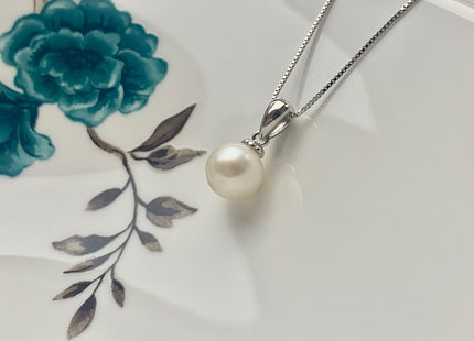 8-9 mm AAA Natural White and Pink Round Genuine Freshwater Pearl Pendant 925 Sterling Silver DIY Jewelry #10054-B